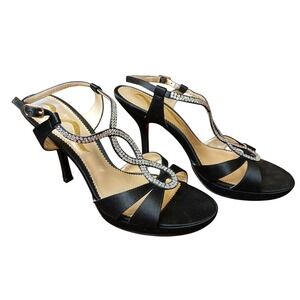 Luxury Women's Soft Black Silver gems STILETTO 3.75 HEEL Shoes Size 8.5 M #1129‎